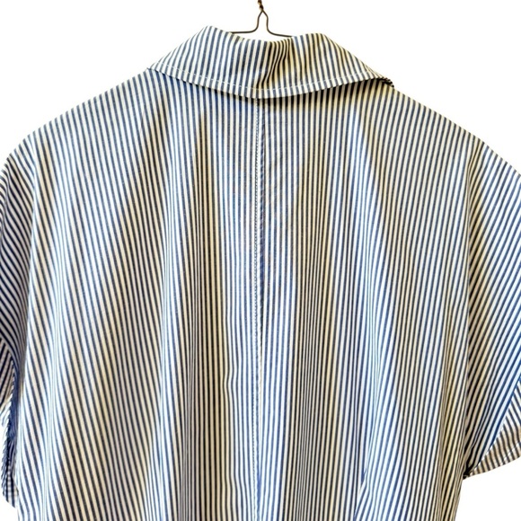 FINLEY STRIPED TIE WAIST COTTON BLEND MIDI SHIRTDRESS COASTAL NAUTICAL A LINE LG - Picture 7 of 12